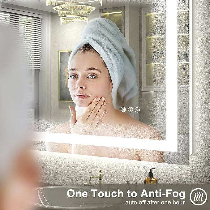 44x36 Inch LED Mirror for Bathroom | Dimmable Bathroom Vanity Mirror with Lights, Front Lights+Backlit, Anti-fog, Memory, 3 Colors, Shatter-Proof, ETL Listed