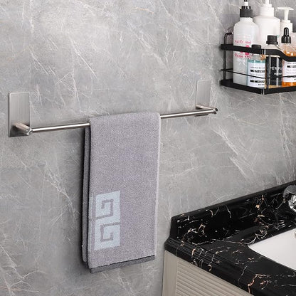 NearMoon Self Adhesive Bathroom Towel Bar- Stainless Steel Bath Wall Shelf Rack Hanging Towel Stick On Sticky Hanger Contemporary Style, NO Drilling (2 Pack, Brushed Nickel, 16-Inch Towel Rack)