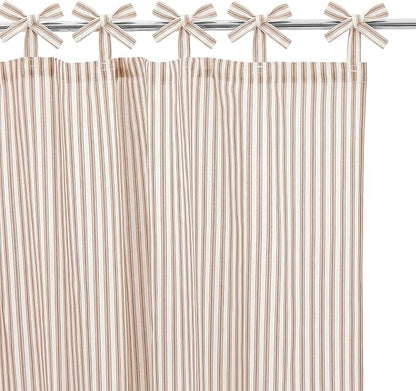 Mindsoft Stripe Cotton Toile Shower Curtain Ticking Stripes Woven Print Curtain Bathroom Decor for Traditional Contemporary Style Kitchen Bath (Brown and White,72 x 72 Inches,Stripe& Bow Knot Ties)