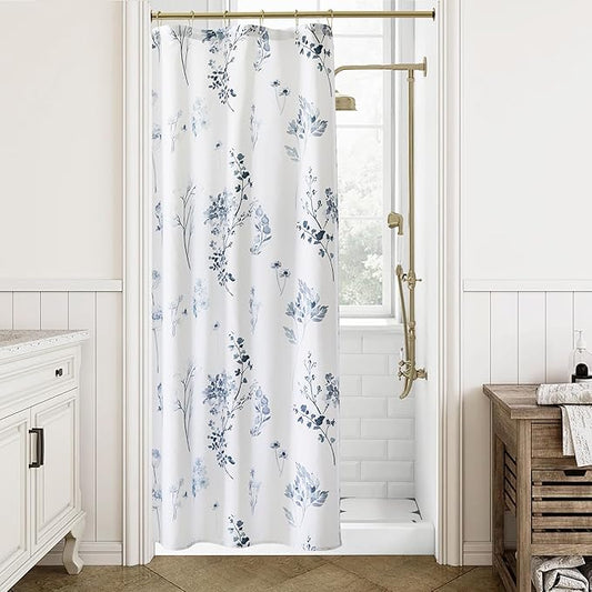 Navy Blue Small Stall Shower Curtain,Waterproof Fabric Dark Blue and White Nautical Theme Ocean Shower Curtains for Bathroom Set with Hooks 36X72