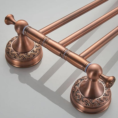 Red Copper Bath Folding Towel Holder, Wall Mounted Towel Rack Bathroom Hardware Accessories, Pattern Carving Design