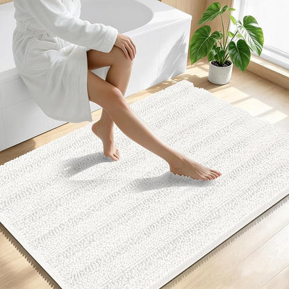 Smiry Thick Chenille Large Bathroom Runner Rugs 40x32, Soft Bath Mat, Ivory | Quick‑Dry & Machine Washable, Non‑Slip Bath Carpet, Striped Bath Rugs for Tub & Shower, Modern Home Decor Accessories