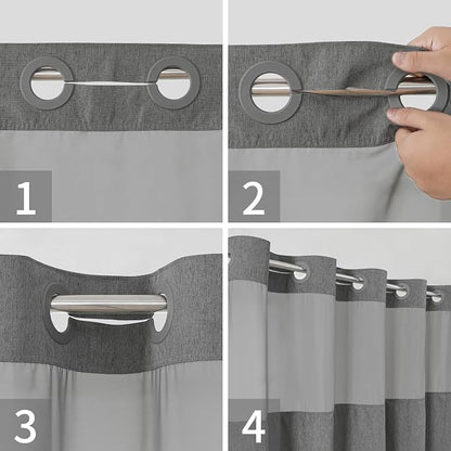 eachope No Hook Fabric Shower Curtain with Snap-in Liner,54x80Charcoal Grey | Linen Texture,230GSM Thick Fabric,Hotel Luxury Decor,Mesh Window,Waterproof & Machine Washable,for Shower Stall or Bathroom