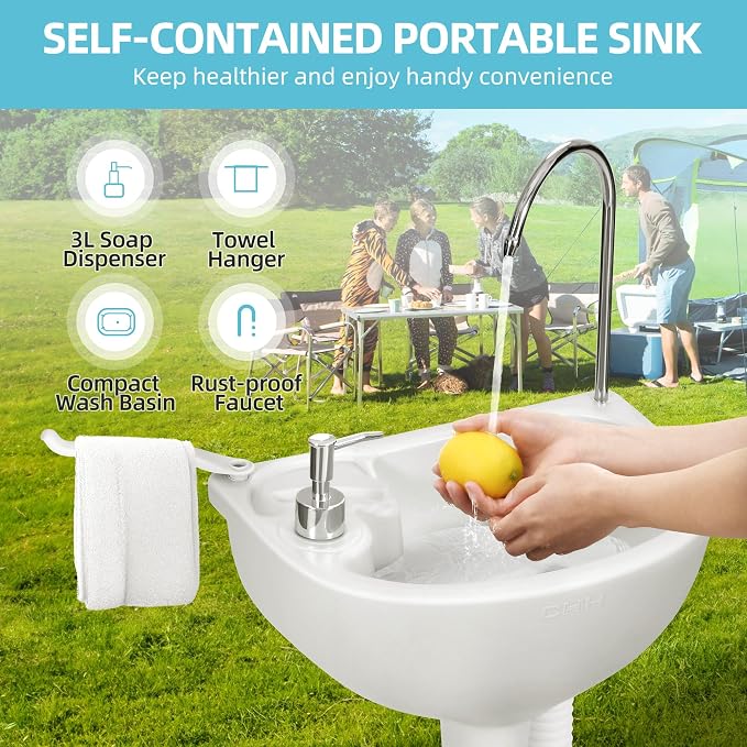 YITAMOTOR 17L Portable Sink for Washing Hands and 5.28 Gallon Portable Toilet, RV Camping Toilet With Level Indicator & Rotatable Spout for Adults, Travel, Boat, Gather, Wedding, Worksite | RV Camping Toilet With Level Indicator & Rotatable Spout for A...