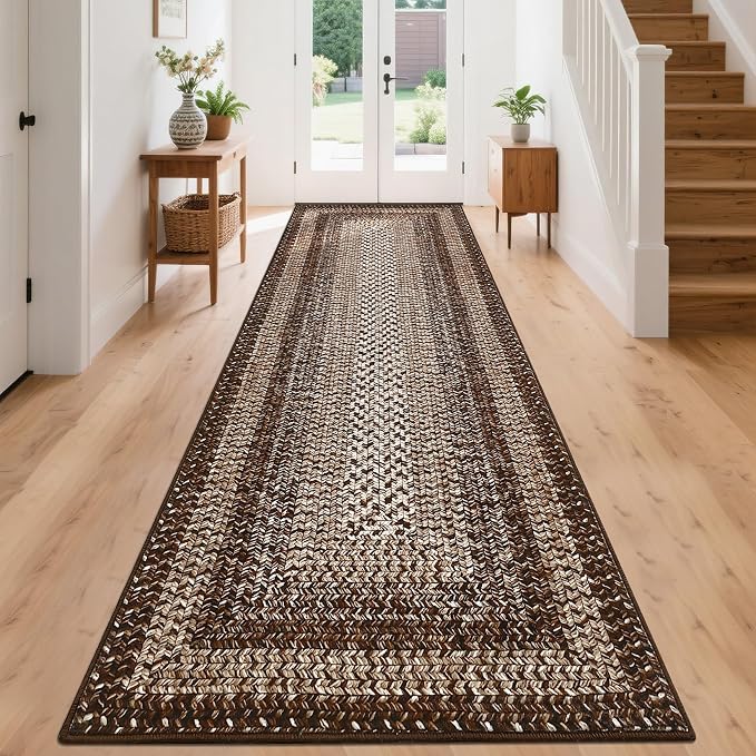 Printed Washable Runner Rug 2x8 Non Slip Bathroom Runner Brown Modern Soft Bedroom Rug Farmhouse Kitchen Rugs Stain Resistant Carpet for Hallway Entryway Rugs Indoor 2'x8' Dark Brown