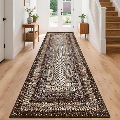 Printed Washable Runner Rug 2x8 Non Slip Bathroom Runner Brown Modern Soft Bedroom Rug Farmhouse Kitchen Rugs Stain Resistant Carpet for Hallway Entryway Rugs Indoor 2'x8' Dark Brown