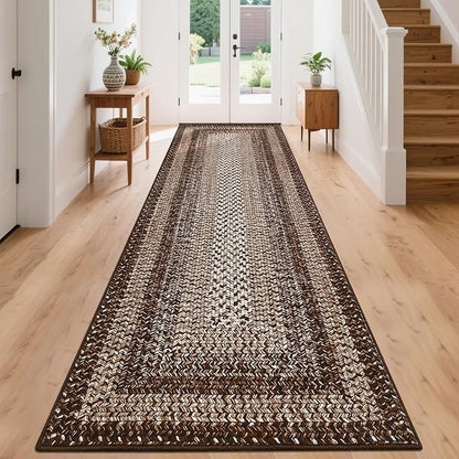 Printed Washable 2x10 Rug Runner Modern Non Slip Kitchen Rugs Indoor Entryway Rug Soft Bath Mat Stain Resistant Carpet for Bedroom Hallway Laundry Nursery 2'x10' Brown