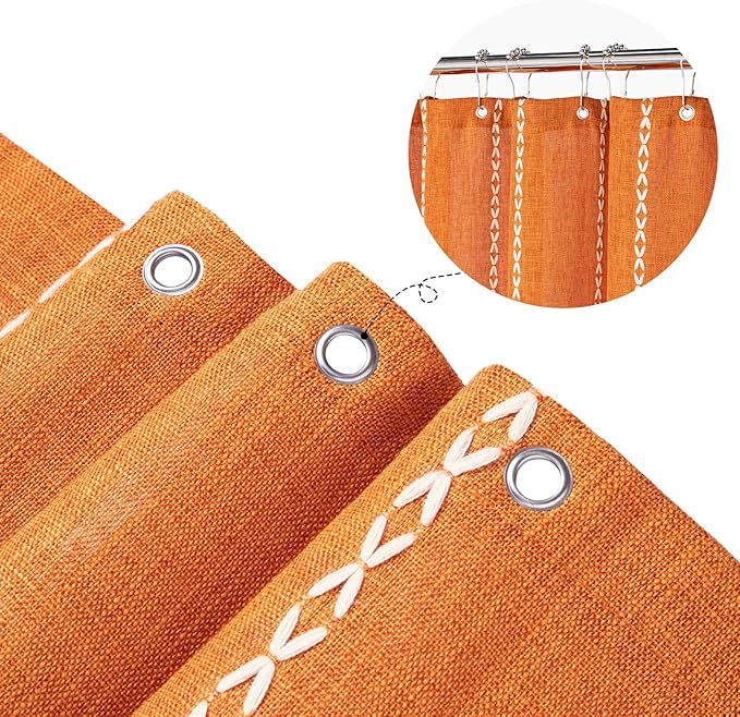 MitoVilla Boho Long Shower Curtain 72 x 78, Orange Farmhouse 78 inch Long Polyester Linen Fabric Shower Curtains with Tassel for Chic Cottagecore French Rustic Bathroom Decor