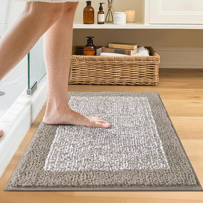 Bathroom Rugs 24x17 Non Slip Washable, Bath Mat for Bathroom Floor Tub, Soft Absorbent Quick Dry Mats for Shower, Bathtub, Home Decor（Greige）