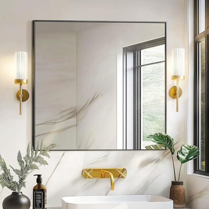 Bathroom Vanity Mirror for Wall, 30"x30" Bathroom Mirror for Over Sink | HD Shatterproof Glass, Rectangular Metal Frame, Mirror for Bathroom, Living Room, Entryway(Black)