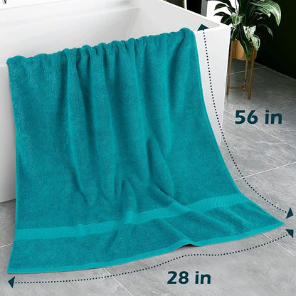 Cleanbear Soft Bath Towels Set of 2, Cotton, 55" x 27" Lavender & Turquoise | Thick & Highly Absorbent Shower Towels for Body Drying, Bathroom, Guest Bathroom, Gym, Pool