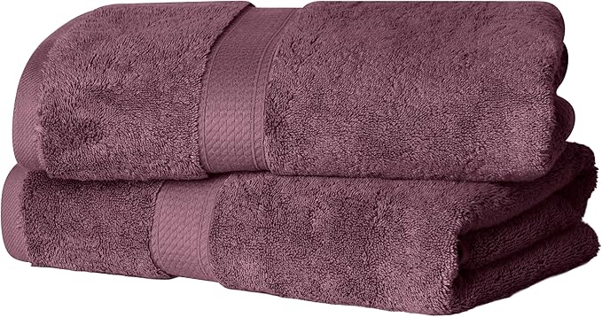 SUPERIOR Egyptian Cotton Plush & Absorbent, Bath Towel Set of 2, Plum | Quick Dry, Soft Luxury Towel Set, Bath Essentials for Bathroom, Guest Bath, Spa, 2 Piece Bath, Madeline Towels