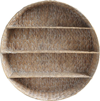 happimess Annulus 3-Shelf Circular Hyacinth Wall Rack 24.6", White Wash | Bohemian Coastal Decor For Entryway Bathroom Bedroom Living Room, Iron Frame, 22 Pounds Weight Capacity, Handwoven Artisanal