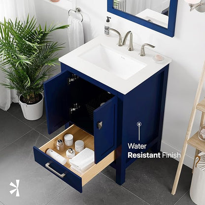 Eviva Aberdeen 24 in. Blue Single Sink Bath Vanity with Carrara Quartz Top and Undermount Porcelain Sink