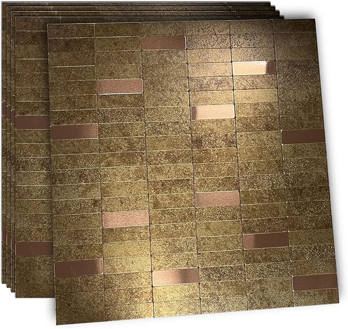 XUANINY Peel and Stick Tile Backsplash Self- Adhesive Wall Tiles Aluminum Mosaic Sticker for Kitchen (11.33"x11.92" Per Sheet, Pack of 5 pcs) (Golden Yellow 5)