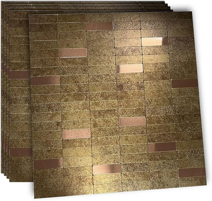 XUANINY Peel and Stick Tile Backsplash Self- Adhesive Wall Tiles Aluminum Mosaic Sticker for Kitchen (11.33"x11.92" Per Sheet, Pack of 5 pcs) (Golden Yellow 5)