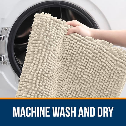 OLANLY Bathroom Rugs 34x21, Extra Soft Absorbent Chenille Bath Rugs | Sand, Quick-Drying Rubber Backing, Machine Washable Bath Mat for Bathroom Floor, Tub and Shower, Home Decor Accessories