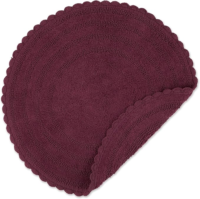 DII Crochet Collection Reversible Bath Mat, Round, 27.5" Diameter, Wine