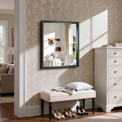 CIRCUMI 24"x30" Black Mirror with Chunky Box Metal Frame, Brushed Finish Rectangular Bathroom Mirrors for Over Sink, Living Room, Entryway, Tempered Glass Mirror for Wall, Vertical or Horizontal