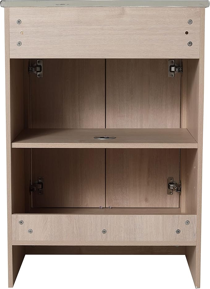 SSLine 24-Inch Bathroom Vanity with Sink Mid-Century Bathroom Vanities with Black Top Basin Floor Wood Bathroom Sink Cabinet with Soft-Close Doors & Adjustable Storage Shelves (Light Oak)