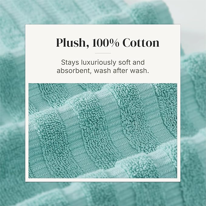 Modern Threads 6 Piece Bath Towel Set – Bathroom Set with 2 Bath Towels, 2 Hand Towels, and 2 Wash Cloths – 100% Cotton, Super Absorbent & Extra Soft – Reversible Classic Diamond (Aqua)