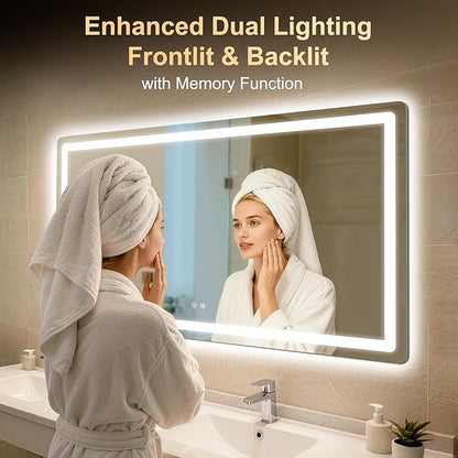 LED Bathroom Mirror, 30"x55" Bathroom Vanity Mirror with Lights for Wall, Smart Anti-Fog, Stepless Dimmable with 3 Color Mode, Backlit + Front Lit, Memory Function, ETL Listed