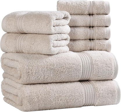 Superior Egyptian Cotton 8-Piece Towel Set, Assorted Towels for Home Bathroom, Master, Guest Bath, Decor Essentials, Includes 2 Bath, 2 Hand, 4 Face Towels/Washcloths, Quick Dry, Absorbent, Stone