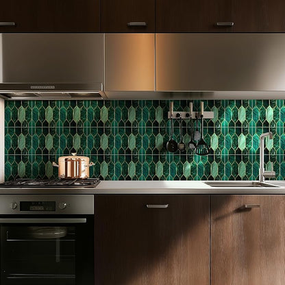 funlife Holographic Emerald Art Deco Peel and Stick Backsplash Self-Adhesive PVC Wall Tiles Easy DIY with Tools for Kitchen Bathroom and Laundry Room 7.87"x7.87"x10-Sheet Hex Emerald