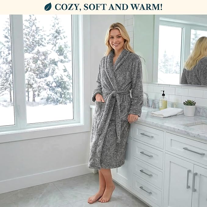 PAVILIA Premium Womens Plush Soft Robe Fluffy, Warm, Fleece Sherpa Shaggy Bathrobe