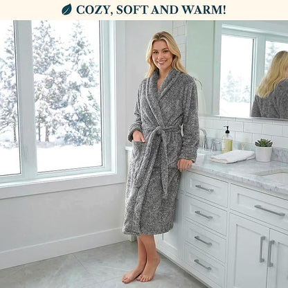 PAVILIA Premium Womens Plush Soft Robe Fluffy, Warm, Fleece Sherpa Shaggy Bathrobe