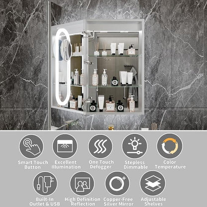 32x20 Lighted Medicine Cabinet with Mirror & Magnifier, LED Medicine Cabinet Mirror for Bathroom, Color Temp, Defogger, Front&Backlit, Built-in Outlets, Dimmable, Soft Close DTC Hinges, Left Opening