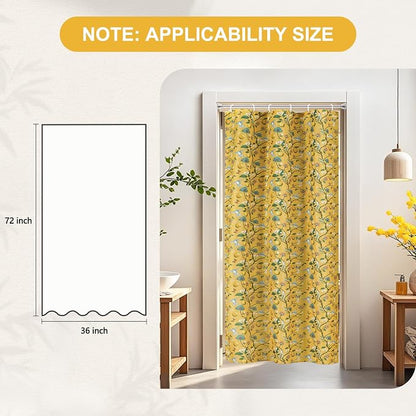 Yellow Floral Bird Shower Curtain 36x72, Hummingbird and Lemon Botanical Fabric Bath Curtains, Lightweight Quick-Dry Bathroom Decor Set with Hooks