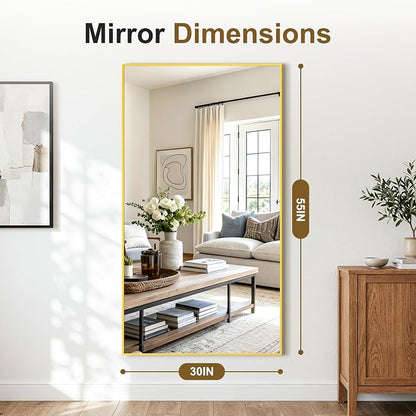 Bathroom Vanity Mirror for Over Sink, 55x30 Inch Matte Gold Mirror | Shatterproof Tempered Glass, Anti-Rust Metal Frame, Rectangle Wall Mirrors for Bedroom, Living Room & Entryway