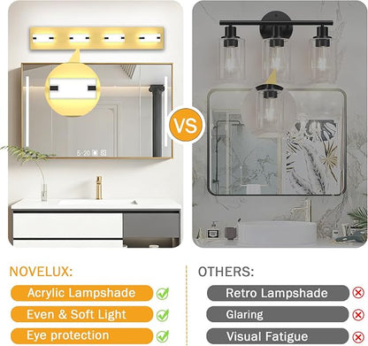LED Gold Bathroom Light Fixtures, 4-Light 27W 5CCT Modern Vanity Lights | NOVELUX LED Gold Bathroom Light Fixtures, 4-Light Modern Vanity Lights , ETL Listed, 27W 5CCT Adjustable