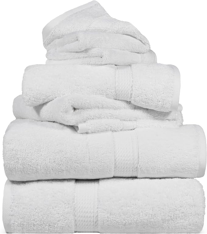 SUPERIOR Egyptian Cotton Ultra Plush & Absorbent, 6 Piece Set, White | Quick Dry, Soft Luxury Towel Set, Bath Essentials, Guest Bath, Spa, 2 Bath, 2 Hand, 2 Face Towels, Madeline Towels