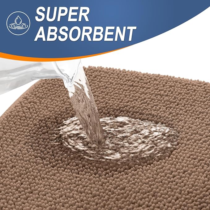 OLANLY Memory Foam Small Bathroom Rugs 24x16, Absorbent Bath Mat, Mocha | Soft Quick Dry Bath Rugs, Non-Slip Carpet, Machine Washable Mat for Bathroom Floor, Tub and Shower, Home Decor Accessories