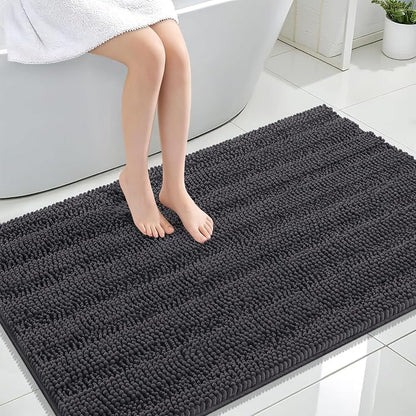 OLANLY Thick Large Bathroom Rugs 47x32, Soft Chenille Bath Rugs, Dark Grey | Absorbent Striped, Rubber Backing, Machine Wash Dry, Bath Mats for Bathroom Floor, Tub and Shower, Home Decor Accessories