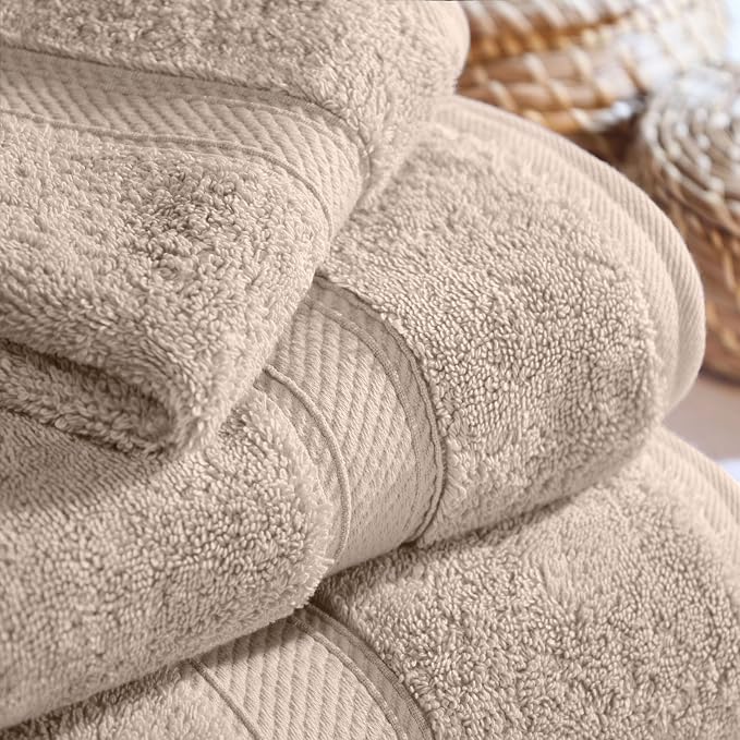 SUPERIOR Egyptian Cotton Ultra Plush & Absorbent, 3 Piece Set, Stone | Quick Dry, Soft Luxury Towel Set, Bath Essentials, Guest Bath, Spa, 1 Bath, 1 Hand, 1 Face Towels, Madeline Towels
