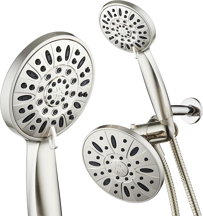 AquaDance 6" Premium High Pressure 3-way Rain & Handheld Shower Head Combo | Enjoy Luxury 6-inch Showerhead & 6-mode Hand Shower Separately or Together! Premium Stainless Steel Hose - Nickel