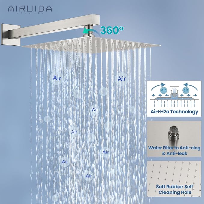 Airuida Shower Faucet Set,10 Inch Shower Valve Kit,Brushed Nickel | Male Threads,Rough-in Valve Shower Trim Kit,Single Handle Control Shower Set