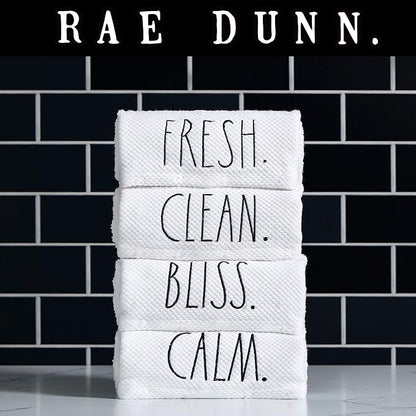 Rae Dunn Hand Towels, Embroidered Decorative Hand Towel for Kitchen and Bathroom, 100% Cotton, White- Fresh/Clean/Calm/Bliss, 16"x 28"