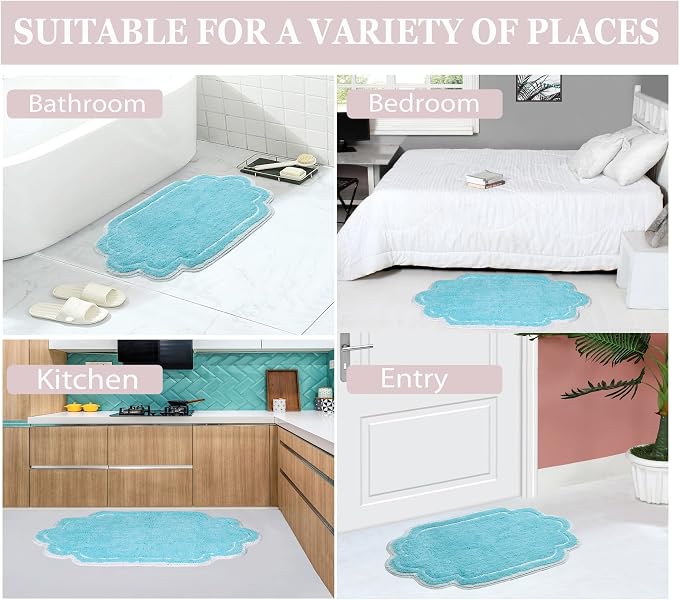 Home Weavers Allure Collection 100% Cotton Tufted Bathroom Rug, Soft and Absorbent Bath Rugs, Non-Slip Bath Carpet, Machine Wash Dry Bath Mats for Bathroom Floor, 17"x24" Bath Rug, Turquoise