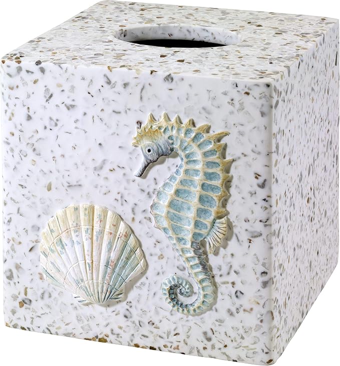 Avanti Linens - Tissue Box Cover, Guest Bathroom Essentials, Sea Inspired Bathroom Decor (Coastal Terrazo Collection)