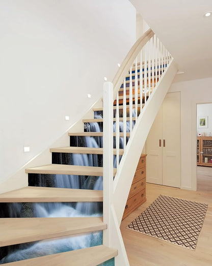FLFK Waterfall Stair Stickers - Set of 15, Peel and Stick Stair Riser Decals, 39.3"x7.08"