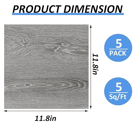 5 Sheet Vinyl Flooring 12 x 12 Peel and Stick Floor Tile Waterproof Clearance Vinyl Floor Tiles Wood Grey Self Adhesive Floor Tiles Sticky Laminate Flooring for Bathroom Kitchen Basement RV