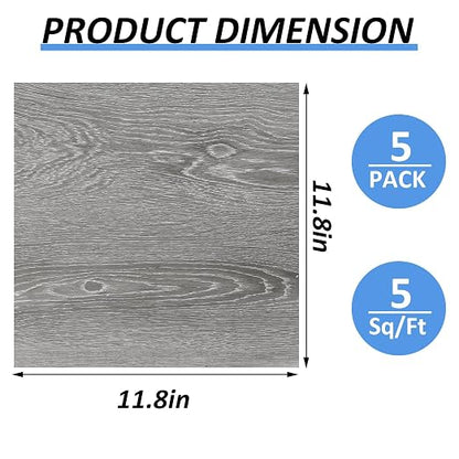 5 Sheet Vinyl Flooring 12 x 12 Peel and Stick Floor Tile Waterproof Clearance Vinyl Floor Tiles Wood Grey Self Adhesive Floor Tiles Sticky Laminate Flooring for Bathroom Kitchen Basement RV