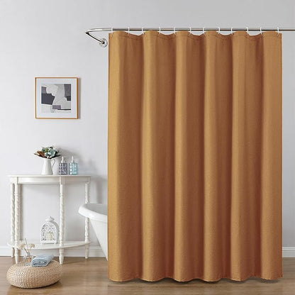 OWENIE Gold Shower Curtain or Bathroom 72x72 Inch, 3D Embossed Textured Waffle Fabric Shower Curtains, Soft Hotel Farmhouse Style, Water Repellent, Machine Washable, Gold, 72" W x 72" L