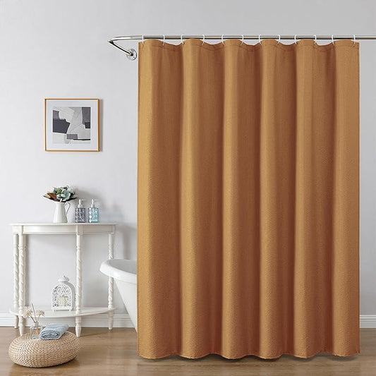 OWENIE Gold Shower Curtain or Bathroom 72x72 Inch, 3D Embossed Textured Waffle Fabric Shower Curtains, Soft Hotel Farmhouse Style, Water Repellent, Machine Washable, Gold, 72" W x 72" L