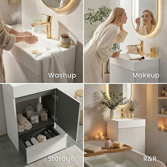 20 inch Bathroom Vanity with White Ceramic Sink, Bath Storage Cabinet with Soft-Closing Door and Drawer, Perfect for Small Space, Powder Room, Hotel, Matte White