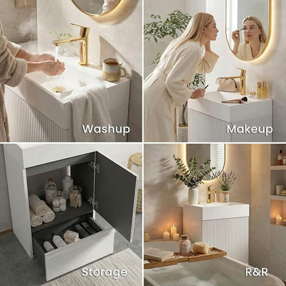 20 inch Bathroom Vanity with White Ceramic Sink, Bath Storage Cabinet with Soft-Closing Door and Drawer, Perfect for Small Space, Powder Room, Hotel, Matte White